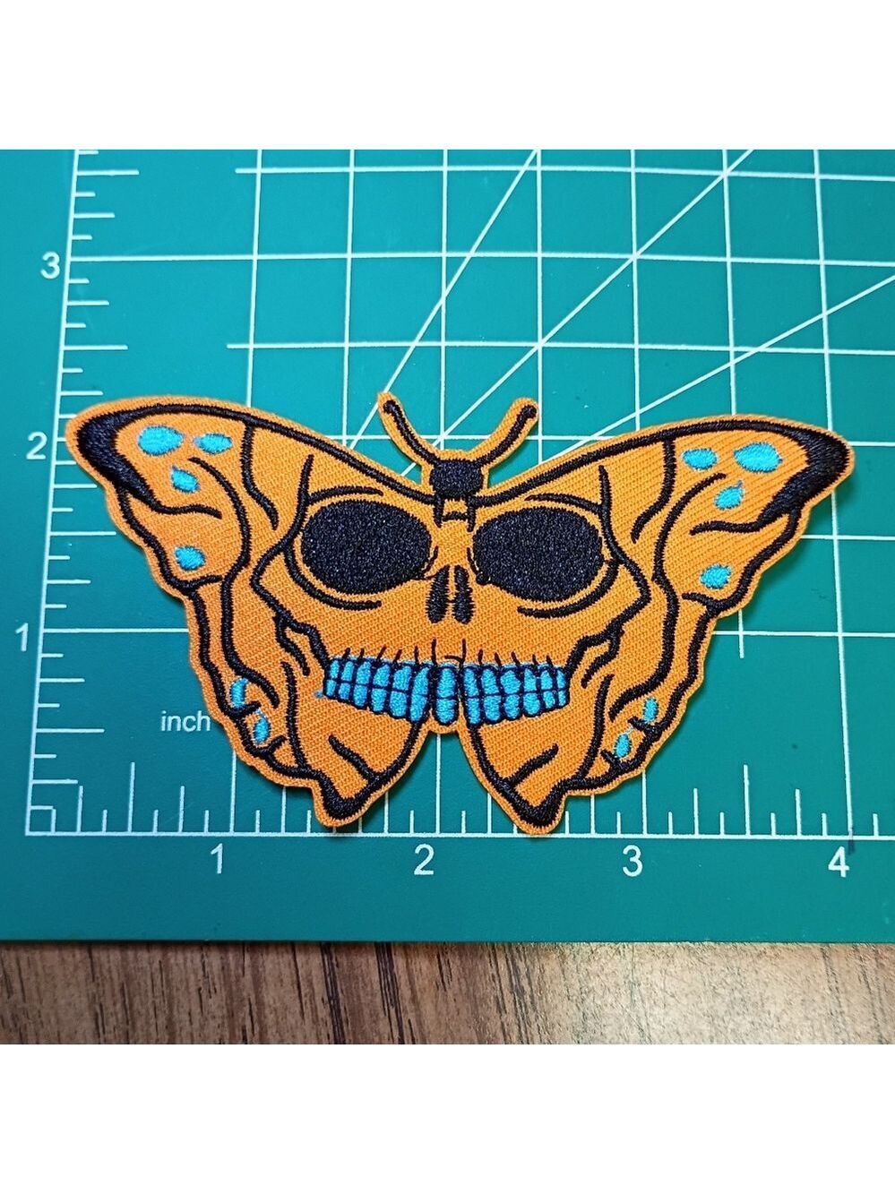 2/$10 Orange Butterfly Skull Patch
